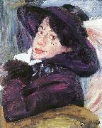 Damenportrat mit lila Hut